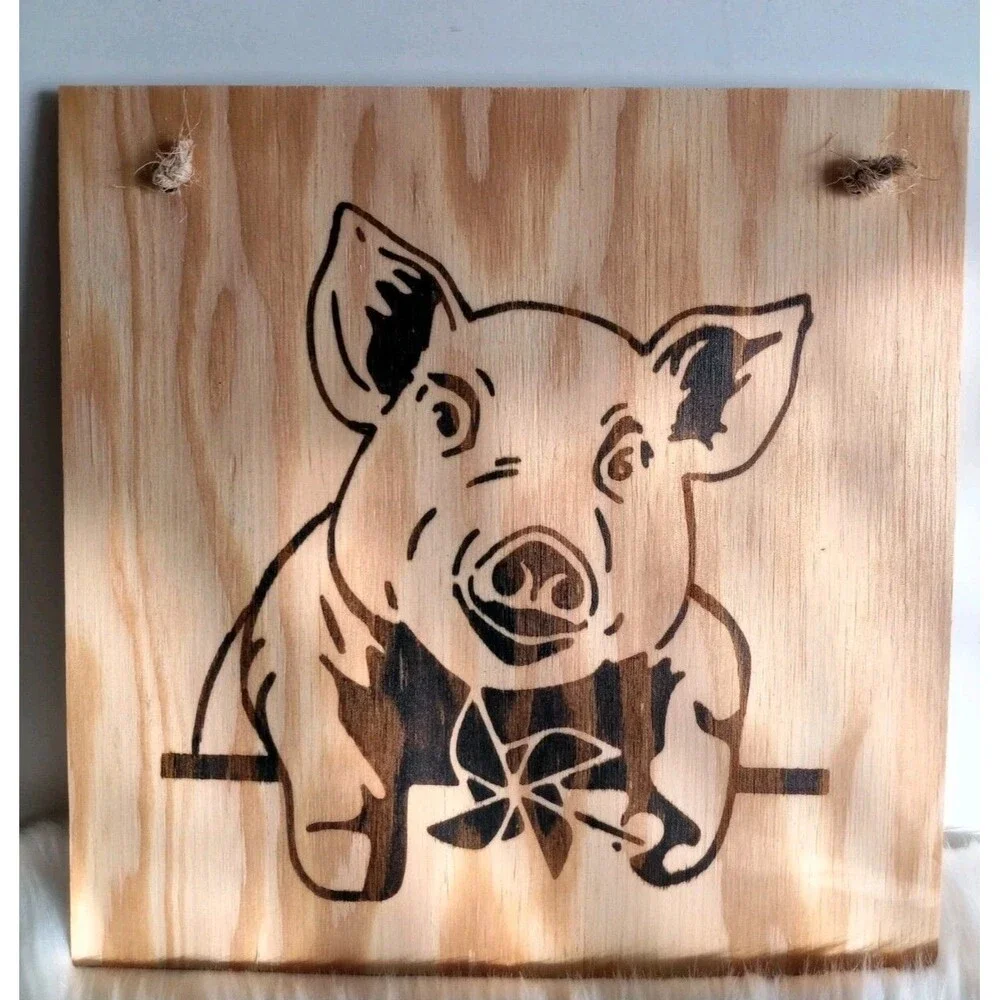 Handmade Pig Home Decor Wood Burnished 12 X 12